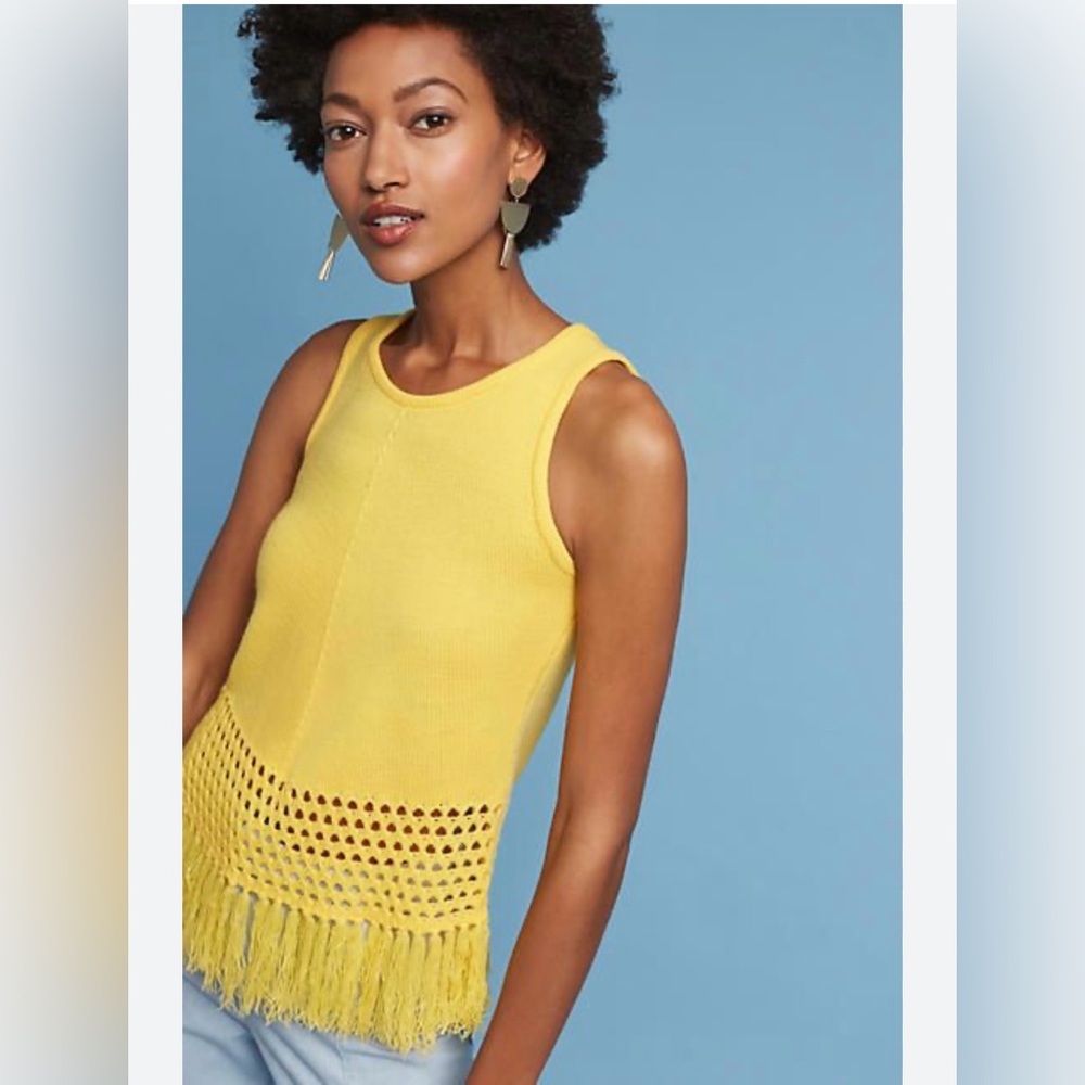 Anthropologie English Factory Yellow Fringed & Knit Tank Top
